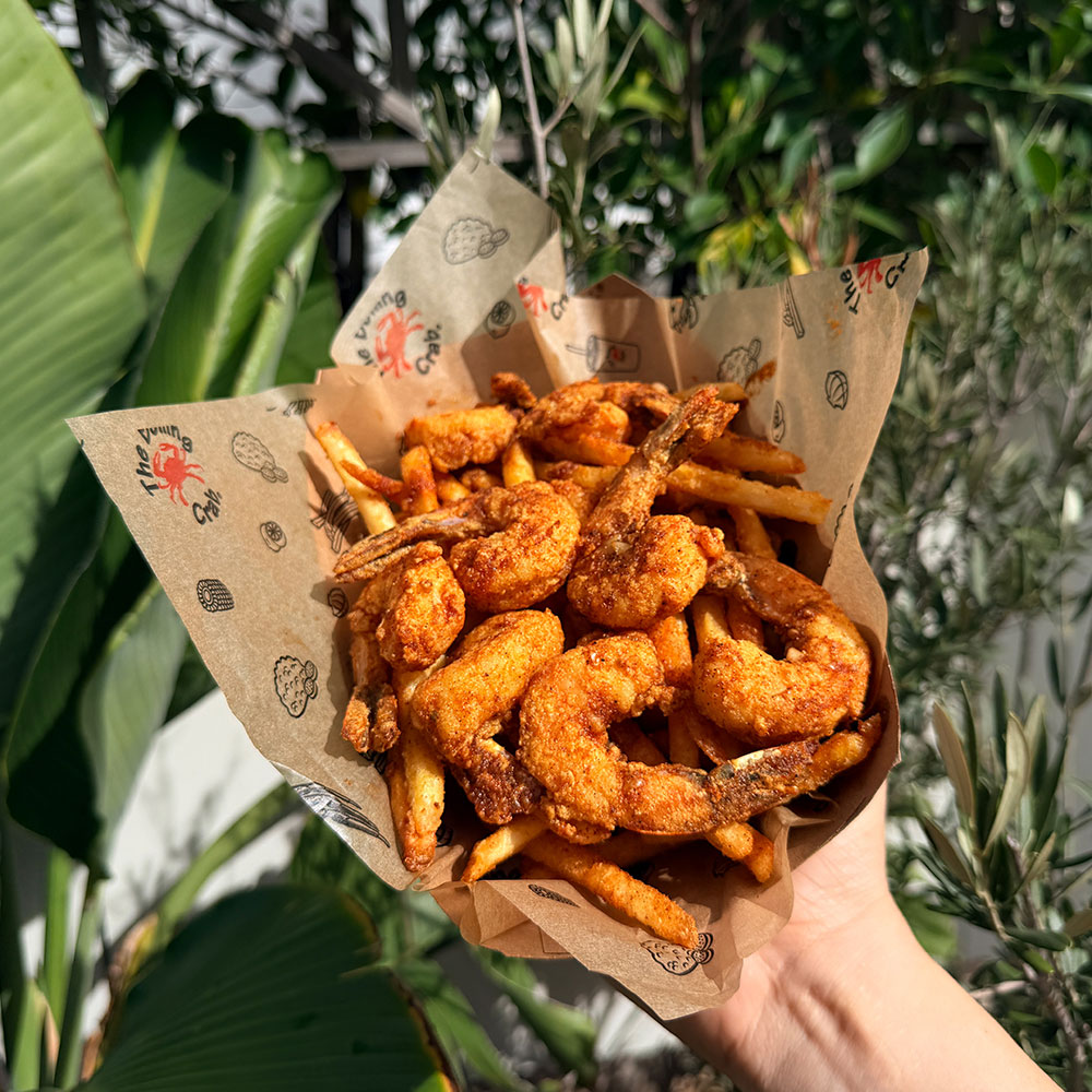 Fried shrimp and fries basket
