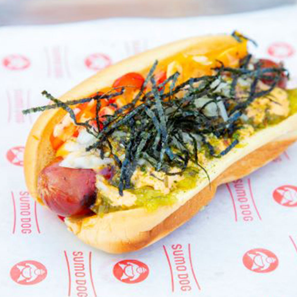 Hot dog with Japanese style toppings