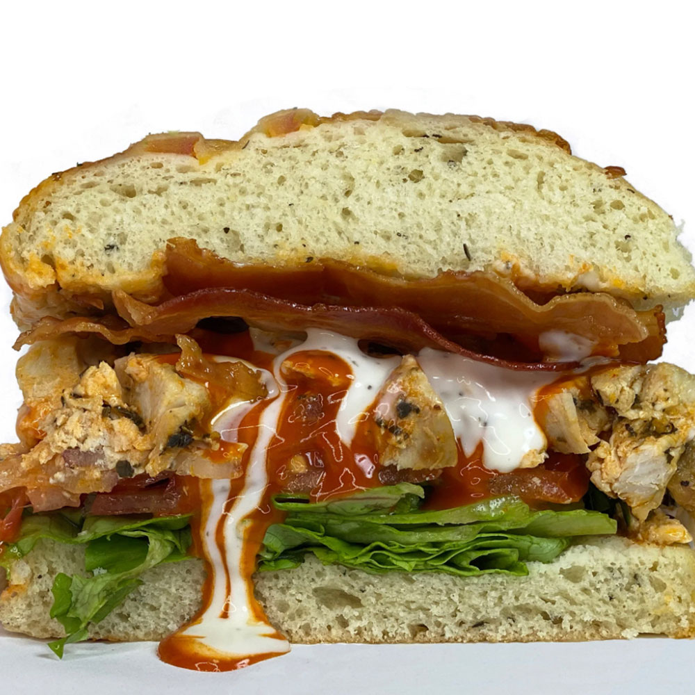 Chicken bacon sandwich with dripping sauce